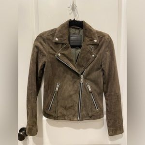 ALLSAINTS Suede Dalby Biker Jacket - emerald green